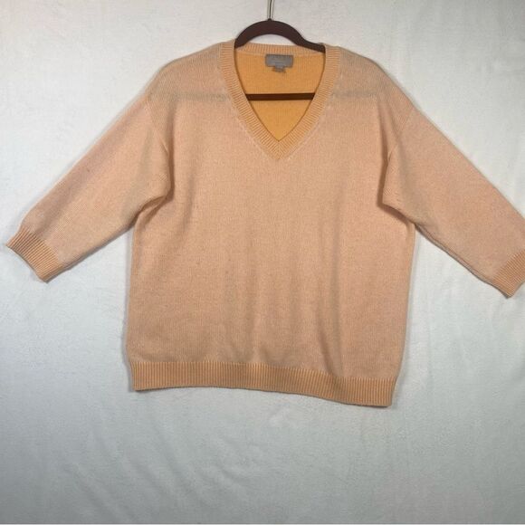 Pure Collection 100% Cashmere Light Orange V-Neck Sweater Size 12 - Picture 1 of 11